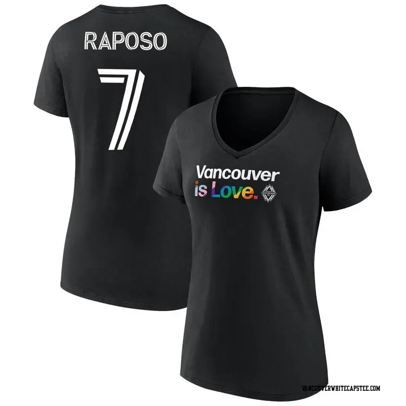 Women's Vancouver Whitecaps ＃7 Ryan Raposo White Black Name & Number City Pride V-Neck T-Shirt