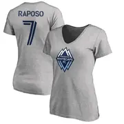 Women's Vancouver Whitecaps ＃7 Ryan Raposo White Gray Name & Number Primary V-Neck T-Shirt