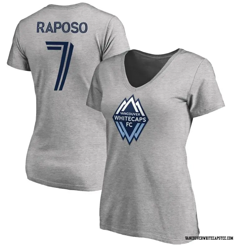 Women's Vancouver Whitecaps ＃7 Ryan Raposo White Gray Name & Number Primary V-Neck T-Shirt