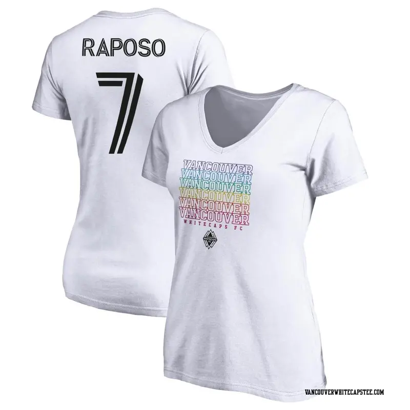 Women's Vancouver Whitecaps ＃7 Ryan Raposo White Name & Number City Pride V-neck T-Shirt