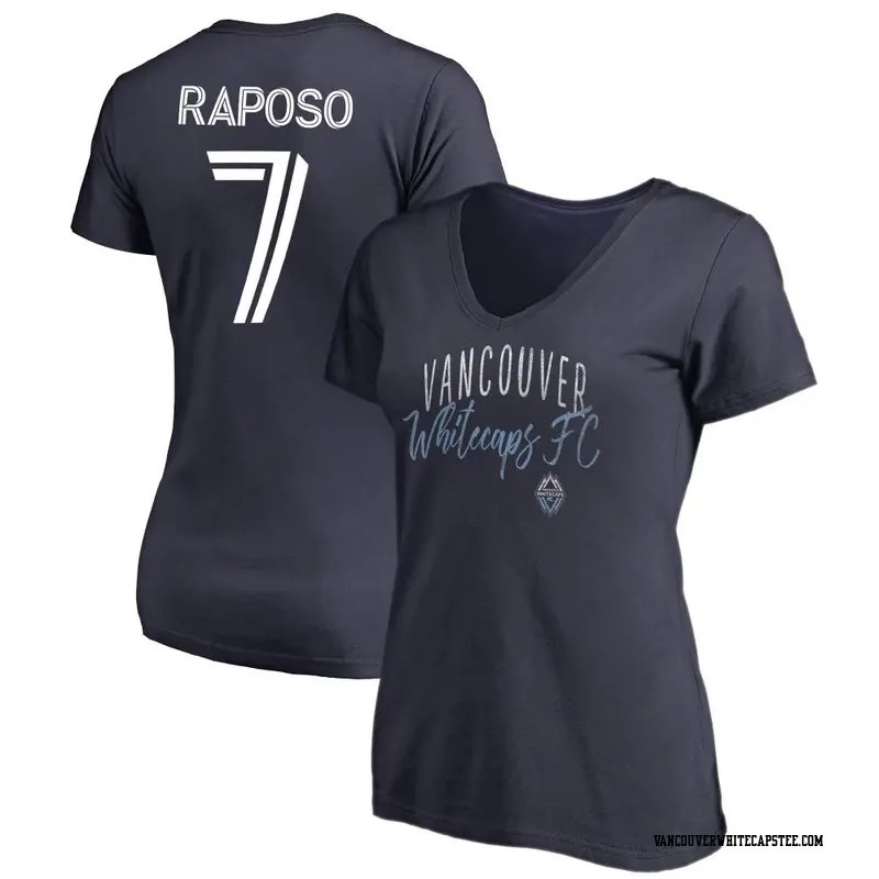 Women's Vancouver Whitecaps ＃7 Ryan Raposo White Navy Name & Number Graceful V-Neck T-Shirt