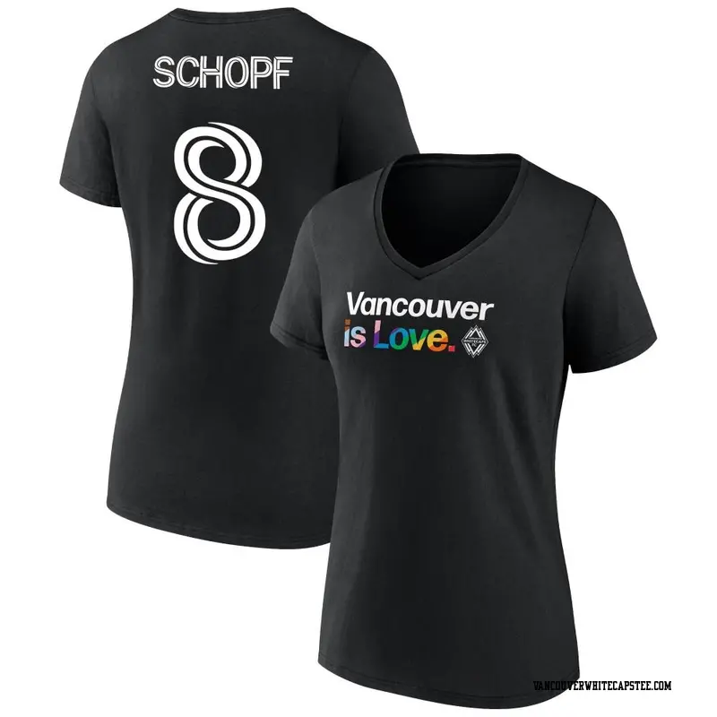 Women's Vancouver Whitecaps ＃8 Alessandro Schöpf White Black Name & Number City Pride V-Neck T-Shirt