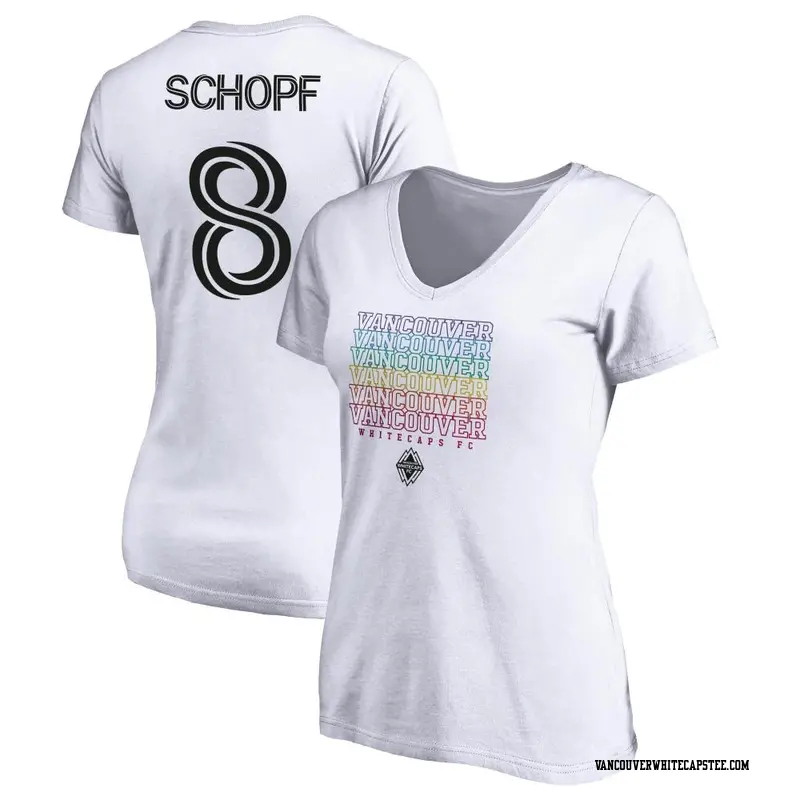 Women's Vancouver Whitecaps ＃8 Alessandro Schöpf White Name & Number City Pride V-neck T-Shirt