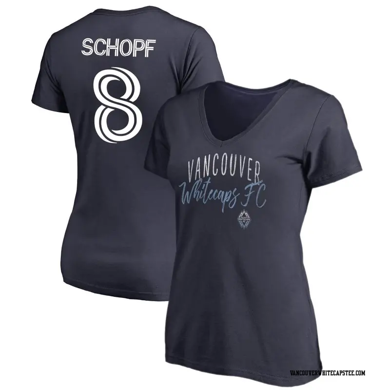 Women's Vancouver Whitecaps ＃8 Alessandro Schöpf White Navy Name & Number Graceful V-Neck T-Shirt