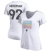 Women's Vancouver Whitecaps ＃92 Jay Herdman White Name & Number City Pride V-neck T-Shirt