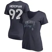 Women's Vancouver Whitecaps ＃92 Jay Herdman White Navy Name & Number Graceful V-Neck T-Shirt