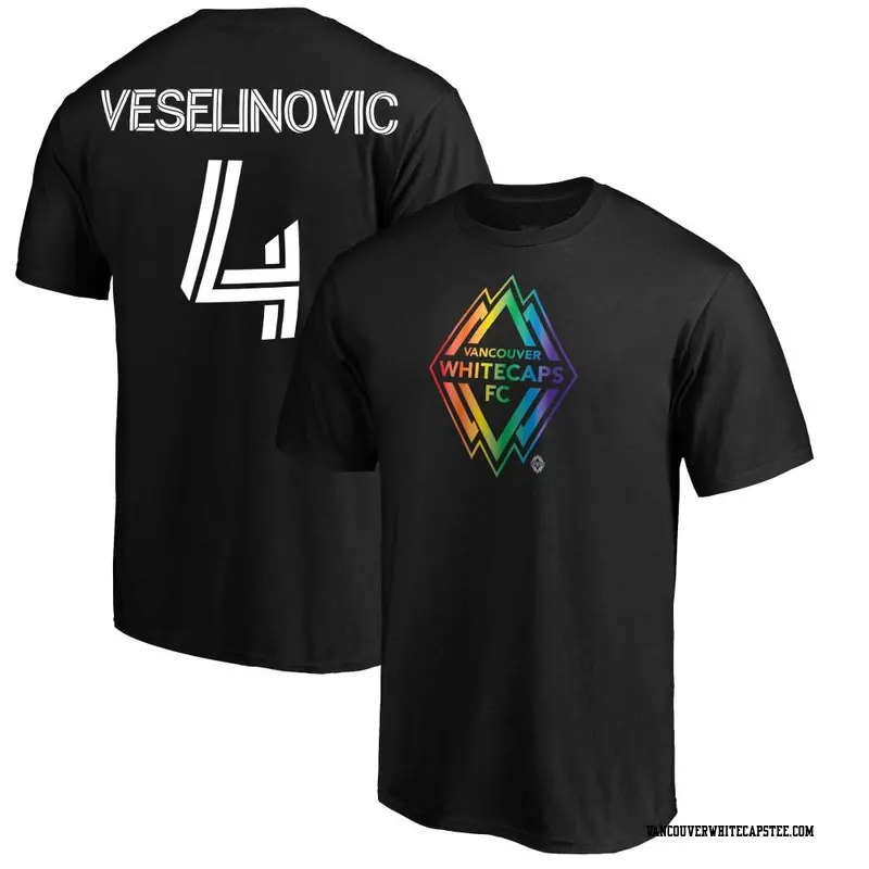 Youth Vancouver Whitecaps ＃4 Ranko Veselinovic White Black Name & Number Pride T-Shirt